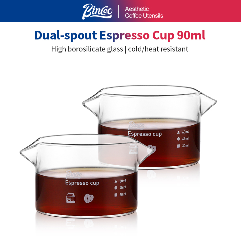 Espresso Shot Glass - แก้วตวงเอสเพรสโซ่ BINCOO 90 มล. แบบสองหัวจ่าย ทนความร้อน