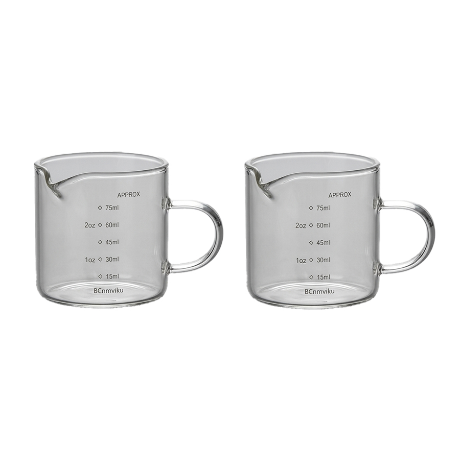 Espresso Shot Glass - แก้วเอสเพรสโซพร้อมมาตรวัด, เหยือกแก้วขนาดเล็ก 75 มล., แก้วกาแฟทนความร้อนสำหรับการชง, อุปกรณ์และเครื่องมือสำหรับบาริสต้า