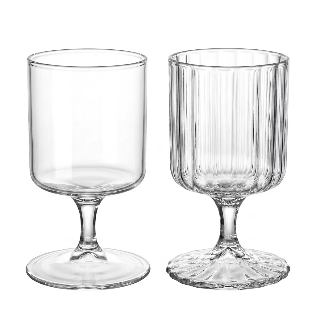 Espresso Shot Glass - แก้วทรงสูงใส 2 แบบ ลายทางแนวตั้งสไตล์เรโทร สำหรับน้ำ ไวน์